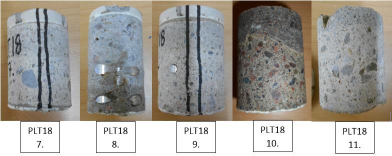Näyte KLO 1. otettiin lieriönäytteen PLT18 10. irrotuskohdasta ja näyte KLO 2. otettiin lieriönäytteen PLT14 14. irrotuskohdasta. Kloridipitoisuus määritettiin laboratoriokokeilla.