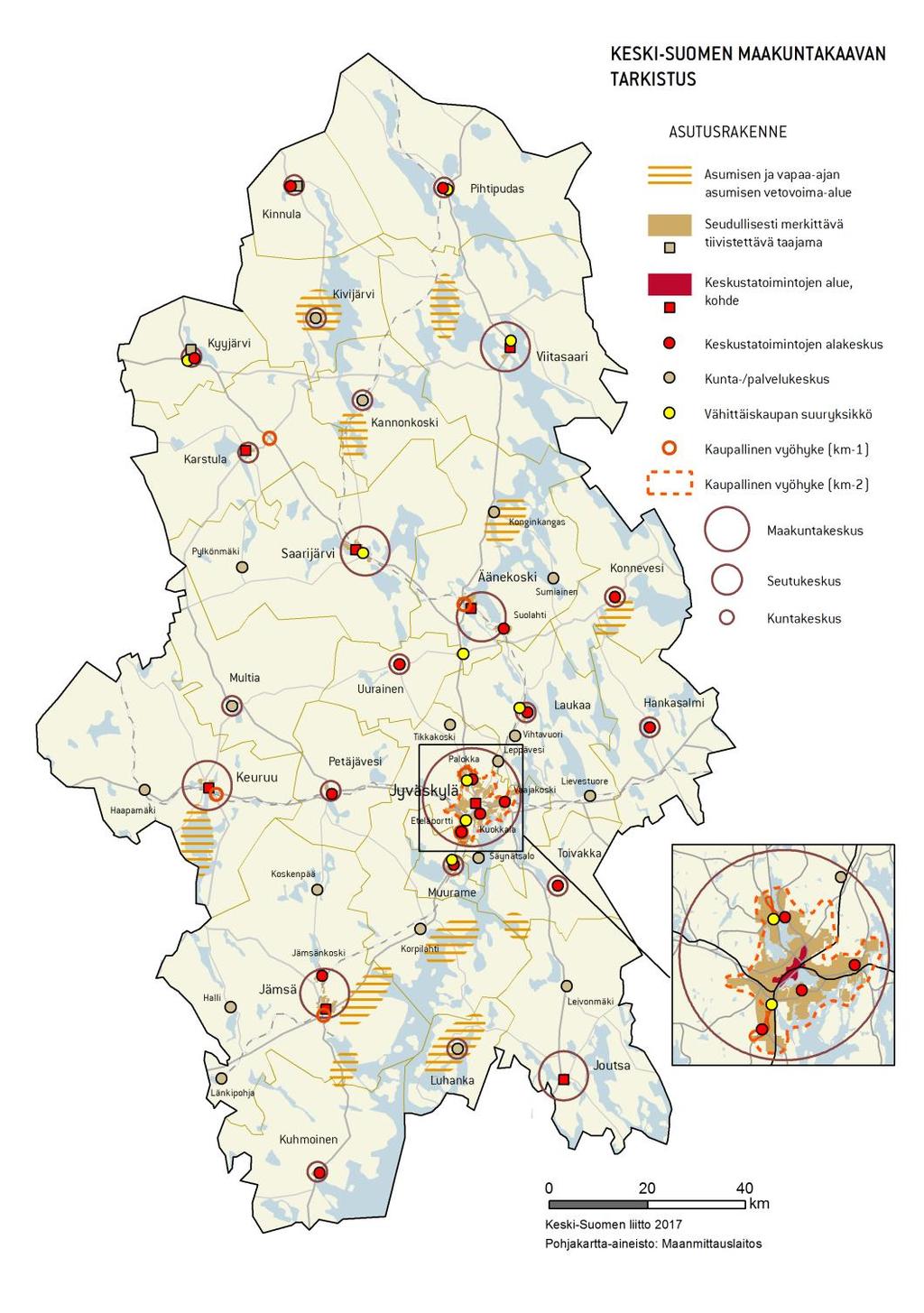 Kaupallinen vyöhyke (km-2) Jyväskylän yhtenäinen keskustaajama-alue.