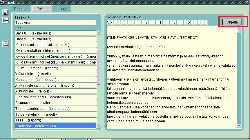 Sarkainasetukset eivät ole pakolliset. Sarkainpaikassa voi olla arvot: v, o, k, (vasemmalle, oikealle ja keskelle tasattu sarkainasetus, on oikea ja vasen sarkainpaikka vierekkäin).