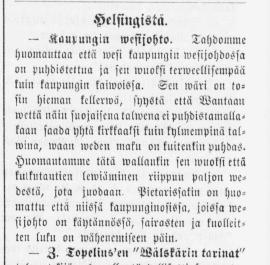 Juuti, Katko & Rajala Helsingin kaupungin vesijohdon kuvausta 22.3.1878, Uusi Suometar.