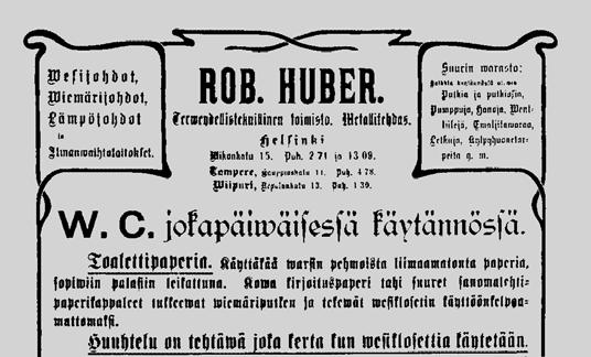 Sata vuotta vesihuoltoa Huberin laatimat ohjeet WC:n käytöstä v. 1900 tienoilla.