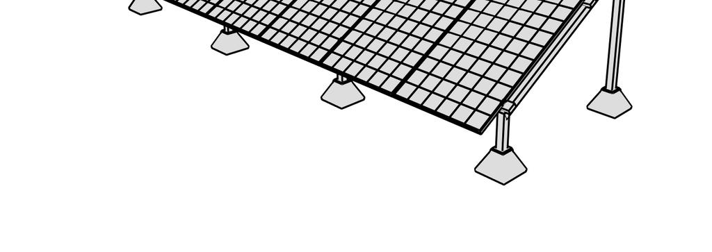 PV-paneelirivien etäisyys toisistaan: 20 mm Laskennallinen yhteiskuormitus: 50-200 kg/m2 Rakenteen ilmarako: >300 mm 2000 x 1800 mm Muuta: