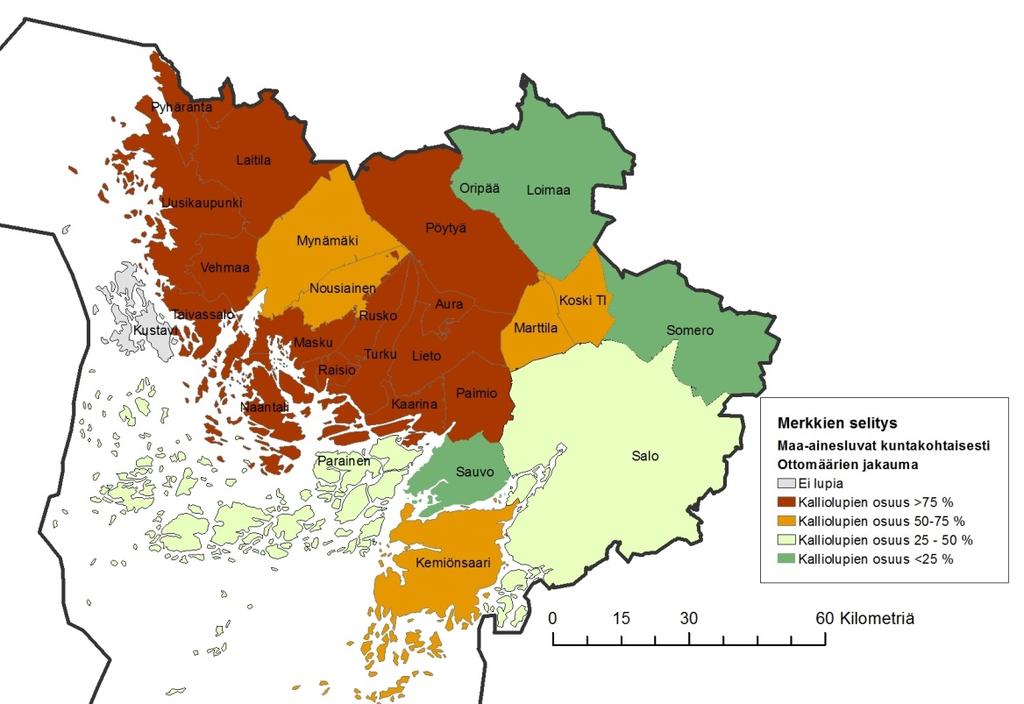 mukaan. Soraluvat käsittävät sekä sora- että hiekkaluvat. Luvat oli myönnetty vuosina 2004 2014.