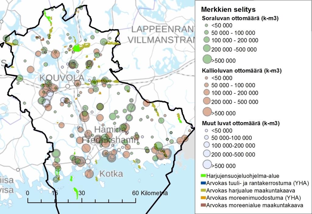 sijainti Varsinais-Suomessa. Luvat oli myönnetty vuosina 2000 2015. Kuva 36.