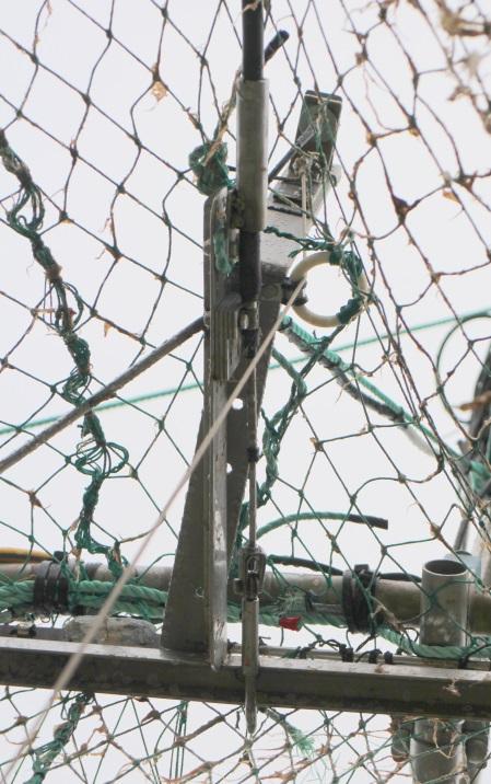 välittävä dyneema-lanka pyyntilaitteen kalteriportin suulla. 2.5.