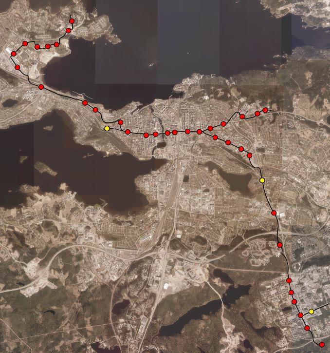 Tampereen raitiotie pitkiä etäisyyksiä, keskelle kaupunkia