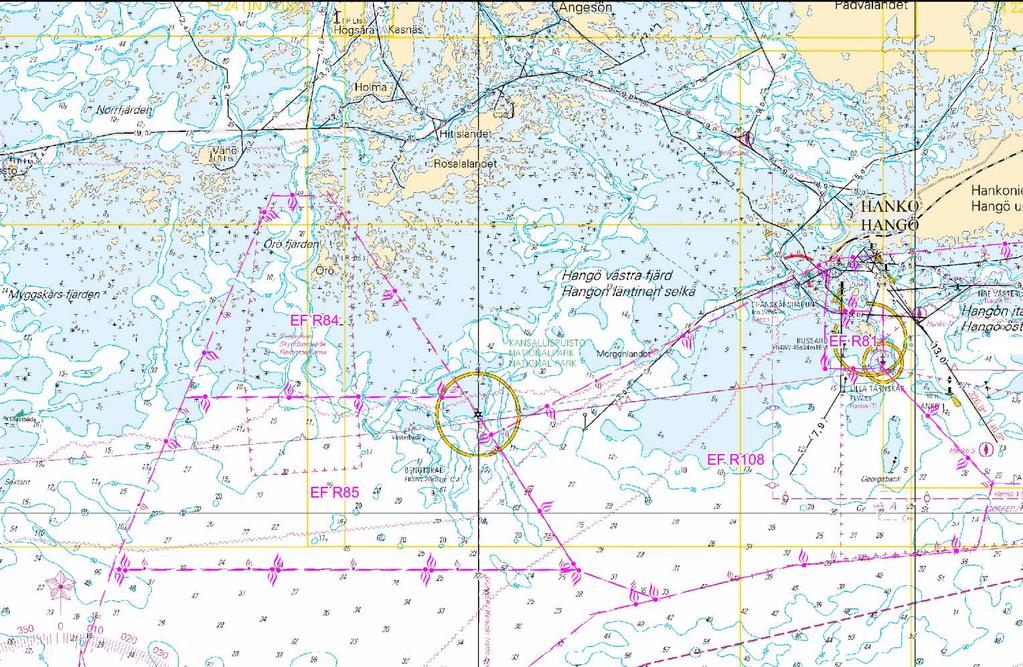 Kuva viitteeksi, karttaotteet ei merikartan mittakaavassa / Bild för referens, kortutdrag inte i sjökortets skala / Image for reference, chart extracts not to scale of chart 10 24, 27, 167, 953,