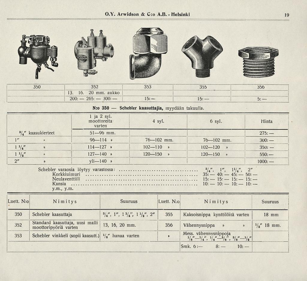 114127 ylil4o 30Q: l3 Schebler _ 40: 10: 10: 45: 15: 10: ' 50: 15: 10: O.Y. Arwidson & C:o A.B. Helsinki 19 350 352 _ 353 355 356 13. 16. 20 mat.