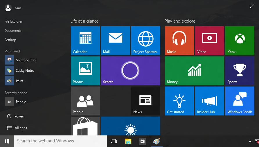Windows 10 -käyttöliittymän käyttö Windows 10 -käyttöliittymän (UI) Aloitusnäyttö sisältää suositun Aloitusvalikon ja ruutu-muodon.