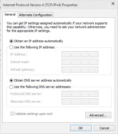 5. Napsauta Obtain an IP address automatically (Hanki IP-osoite automaattisesti) ja napsauta OK-painiketta. HUOMAUTUS: Siirry seuraavaan vaiheeseen, jos käytät PPPoE-yhteyttä. 6.