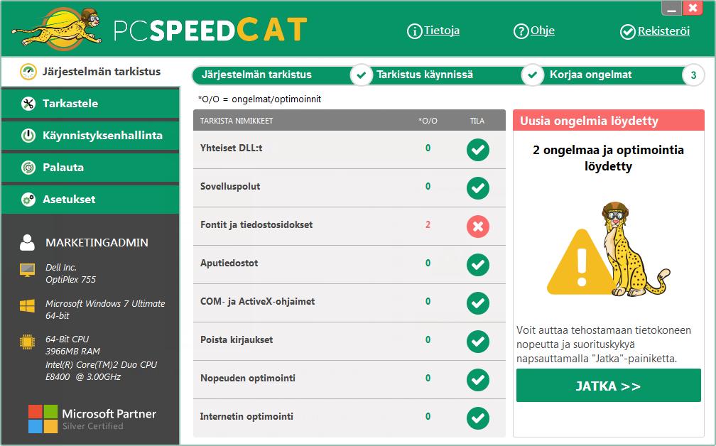 Onnittelut PC SpeedCAT perheeseen liittymisestä Tulet hämmästymäät kaikista upeista asioista joita PC SpeedCAT pystyy tekemään: Optimoi tietokoneesi nopeuden tehden siitä Optimoi internetnopeutesi
