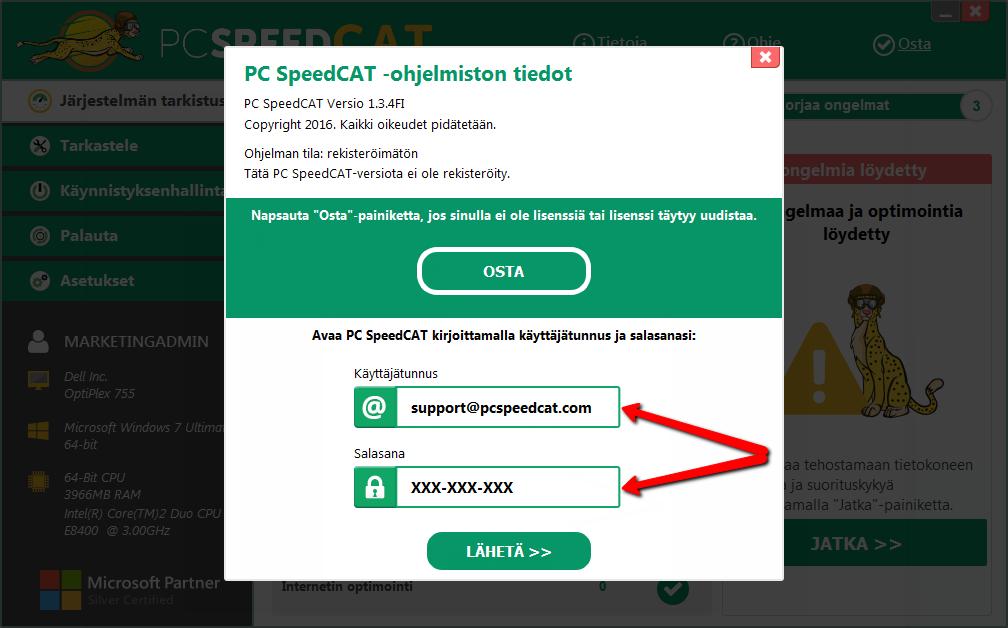 Laita se PC SpeedCAT ikkunaan: Nyt voit