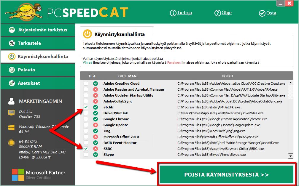 Laita vain valintamerkki laatikkoon ohjelman vieressä ja clikkaa