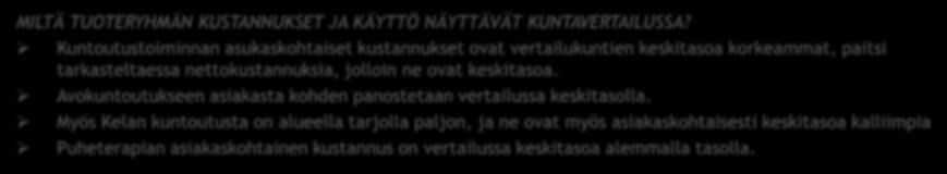 KUNTOUTUKSEN YHTEENVETO 1 MILTÄ TUOTERYHMÄN KUSTANNUKSET JA KÄYTTÖ NÄYTTÄVÄT KUNTAVERTAILUSSA?