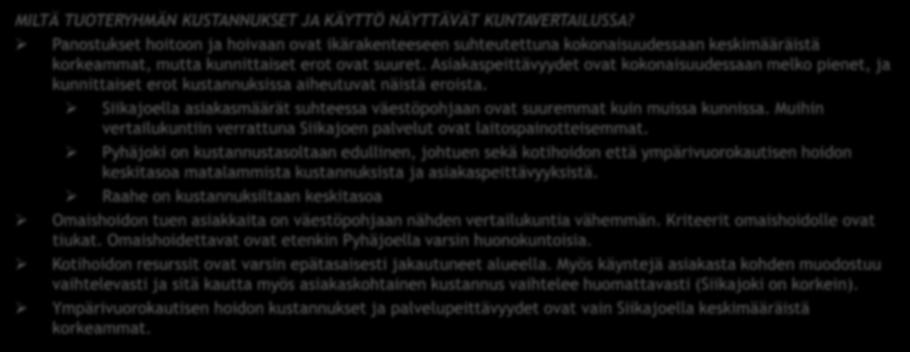 HOITO- JA HOIVAPALVELUIDEN YHTEENVETO 1 MILTÄ TUOTERYHMÄN KUSTANNUKSET JA KÄYTTÖ NÄYTTÄVÄT KUNTAVERTAILUSSA?