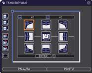 SÄÄTÖ-valikko Kohta Kuvaus Tämä ominaisuus sallii heijastetun kuvan muodon säädön sen kustakin kulmasta ja reunasta.