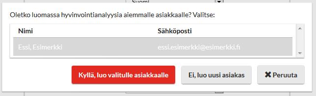 15 HUOM! Jos luot analyysin jo olemassa olevalle asiakkaalle, tarkista perustiedot ja aseta linkin lähetys- ja viimeinen voimassaolopäivä. Tästä eteenpäin prosessi on samanlainen.