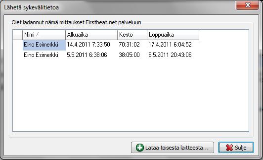 36 Kun mittaukset on ladattu palvelimelle ja yhdistetty hyvinvointianalyysiin, avautuu viimeinen ikkuna. Ikkunassa näytetään mitkä mittaukset palveluun on jo ladattu sekä kenelle ne on ladattu.