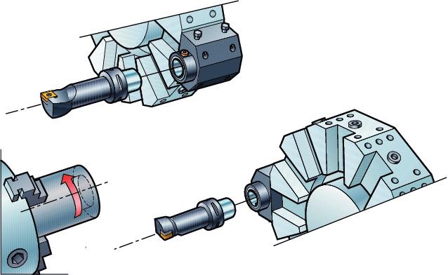 Kiinnitysyksikkö NC2000/ 3000 Ulkopuolinen koneistus Alapuolinen revolveripää Kara pyörii myötäpäivään Sisäpuolinen koneistus Yläpuolinen revolveripää Yläpuolinen revolveripää Kierresorvaus