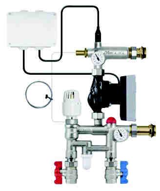 / sisäkierre syöttöputkille ja lattialäityksen jakokeskukselle ulkokierre. Menoveden lämpötilan vakiosäätö, maksimi 0 oc.