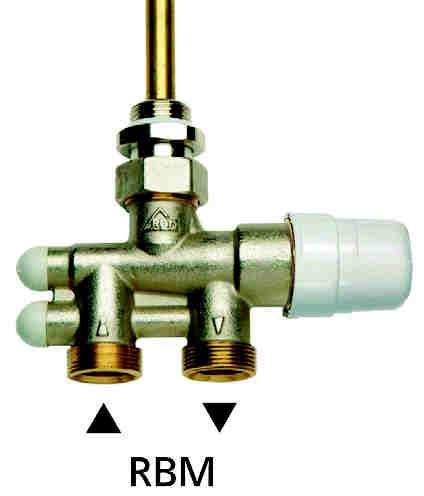 -tie venttiiliyhdistelmä vaakakulmalla RBM-kierre - tai -putkikytkentään. Käsisäätöpyörällä ja yhdistäjillä.