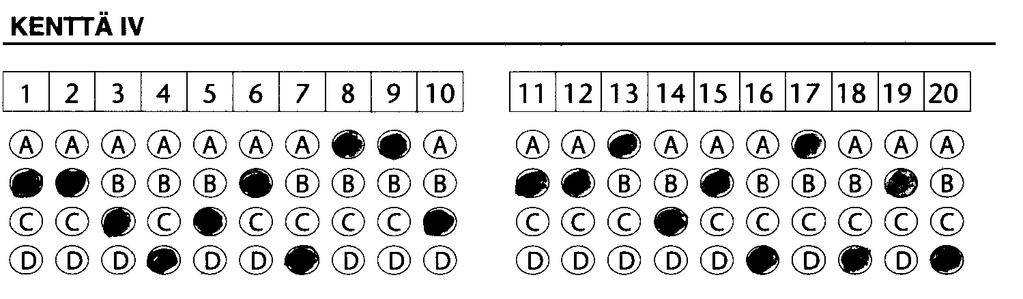 Kenttä III Kokeen tason ilmaiseva ympyrä mustataan toisen kotimaisen kielen ja vieraidenkielten kokeissa.