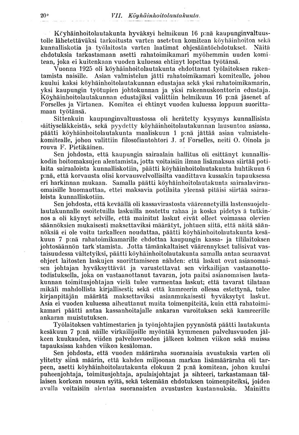 20* VII. Köyhäinhoito lautakunta.