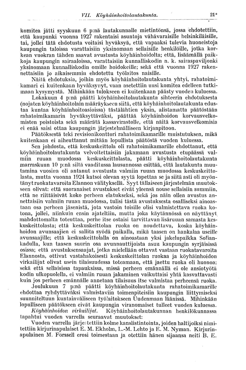 2* VII. Köyhäinhoito lautakunta.