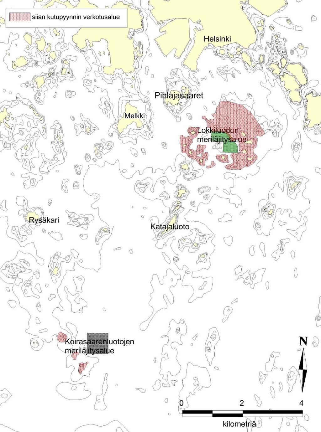 Kuva 3. Siian kutupyynnin mahdollisia verkotusalueita. 2.3. Erillisselvitysten ajoittuminen Siian potentiaalisten kutualueiden kartoittaminen toteutetaan 30.