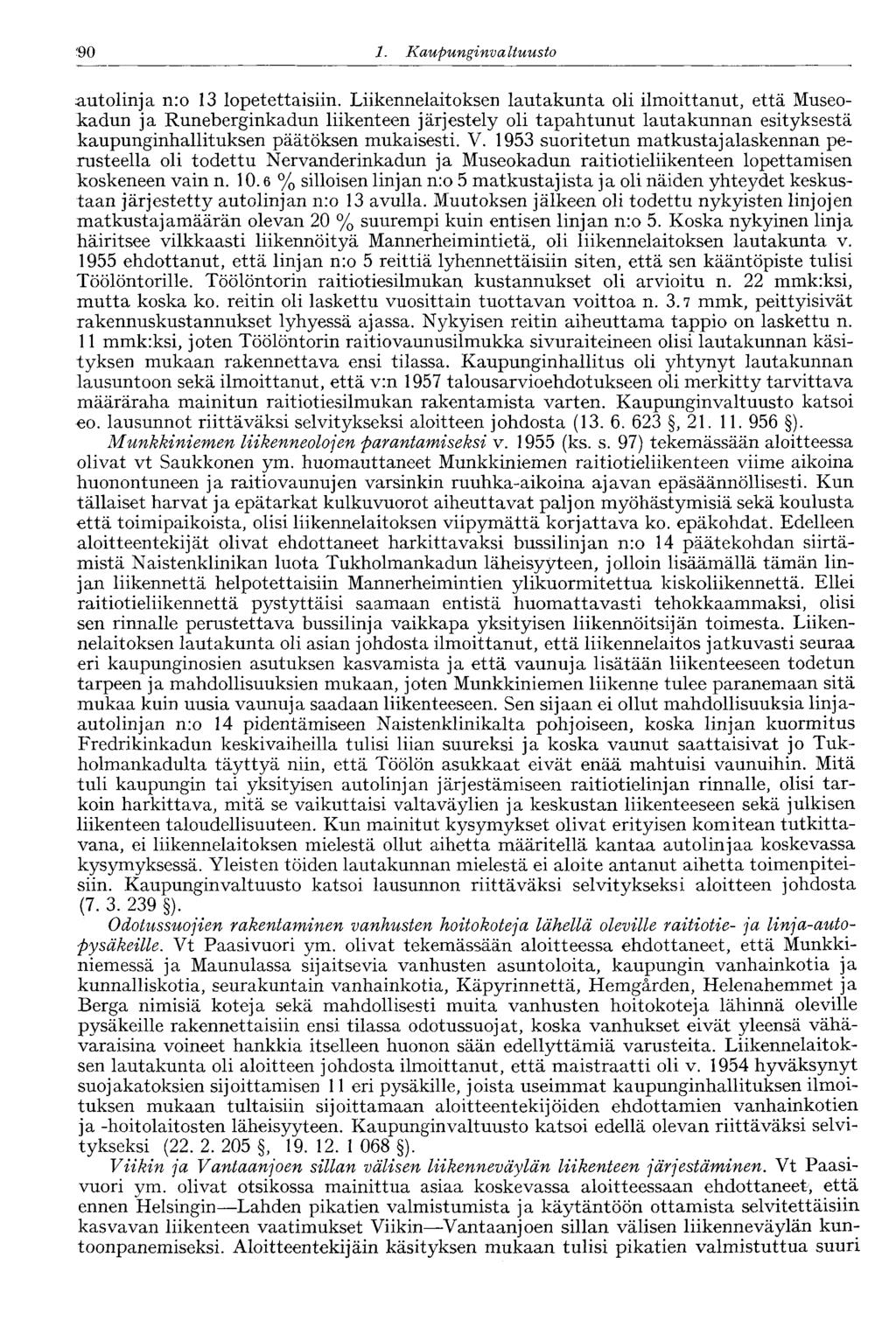 '90 1. Kaupunginva Ituusto autolinja n:o 13 lopetettaisiin.