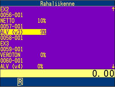 Liiku alaspäin nuolinäppäimellä, riville 0057-001 ja valitse kohta ALV.