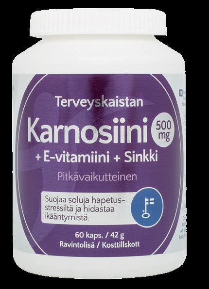 KARNOSIINI 500 mg + E-VITAMIINI + SINKKI Suojaamaan soluja