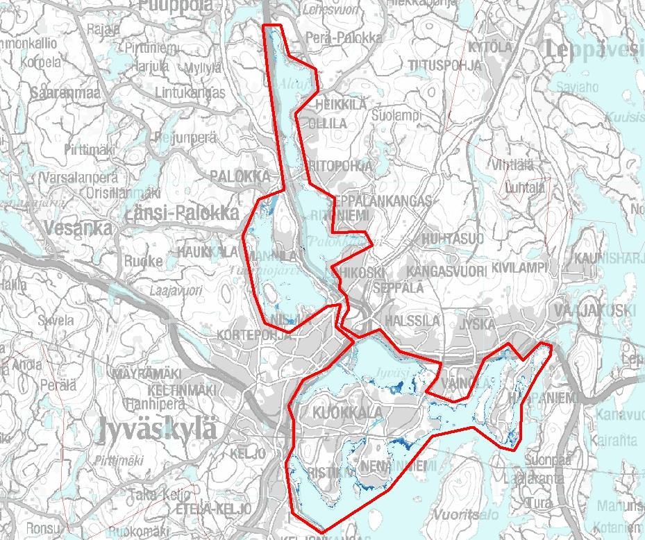 3/9. Kuva 2. Jyväskylän merkittävä tulvariskialue. Kartassa on esitetty tulva-alue, joka kuvaa tulvavaaraa vesisyvyyden avulla.