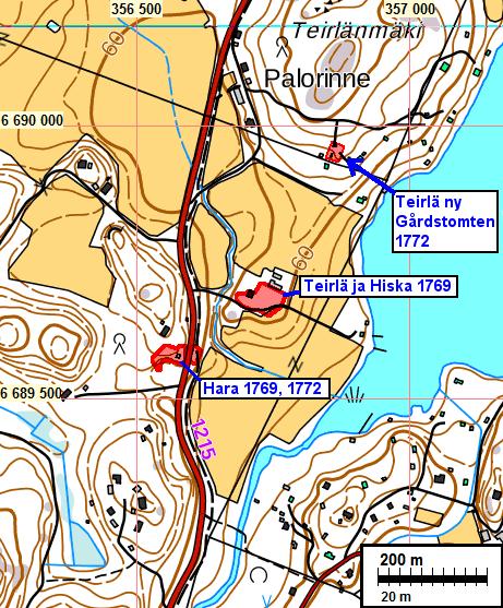 rakennukset on tehty joskus vuoden 1990 jälkeen. Ylhäällä vasemmalla: ote peruskartasta v. 1958.