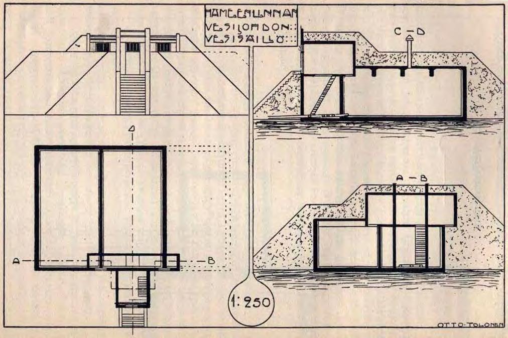 Otto Tolonen piirsi Hämeenlinnan ensimmäisen vesisäiliön piirustukset. (Manner 1910) Päätöksellään 9.12.