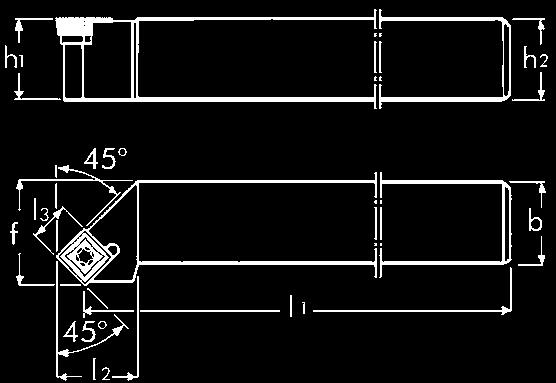 Ulkosorvaus teränpitimet Asetuskulma 45 SSSC h1 h2 b I1 I2 l3 f