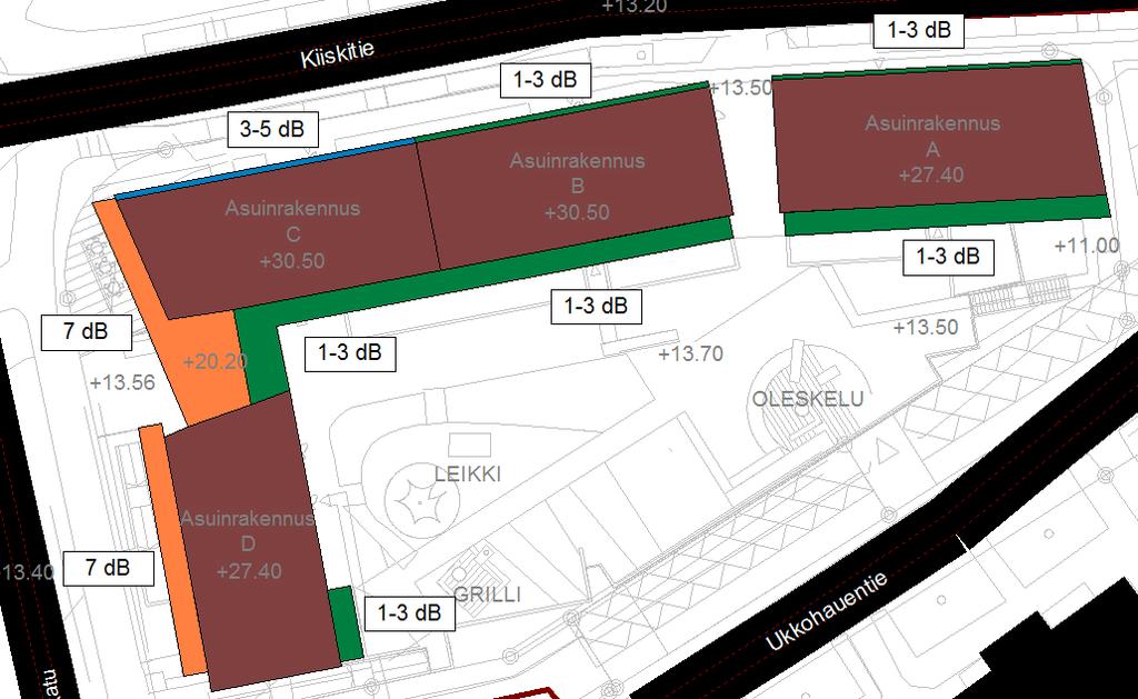 Tieliikennemeluselvitys semakaavan muutos Haukilahti (alue 2309), Kiinteistöosakeyhtiö hvenniska, Espoo Taulukko 5.