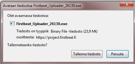 11 2.4 Firstbeat Uploader asentaminen Käyttäessäsi vanhempaa Firstbeat Bodyguard- tai jotakin muuta mittalaitetta, tarvitset mittausten purkamista palvelimelle ja laitteen valmistelua varten