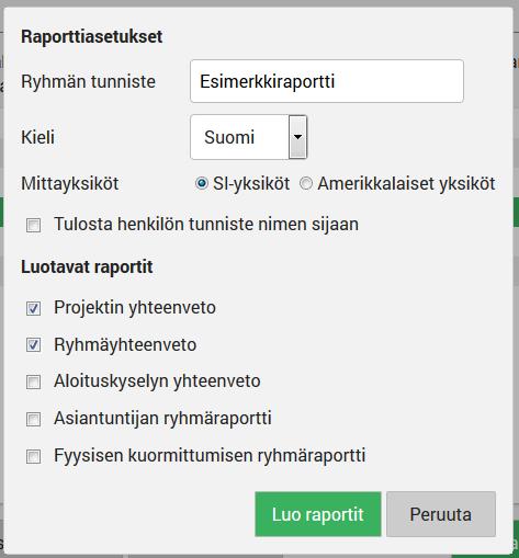 Valitut henkilöt ja ryhmät näkyvät nyt listattuina Uusi ryhmäraportti -näkymässä.