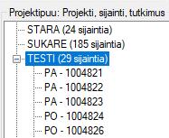 7(17) Aikaväli Tutkimuslajit Alue Poista rajaukset Toimintovalikko / Näytä Voidaan määrittää, miltä aikaväliltä kairaukset haetaan projektipuuhun.