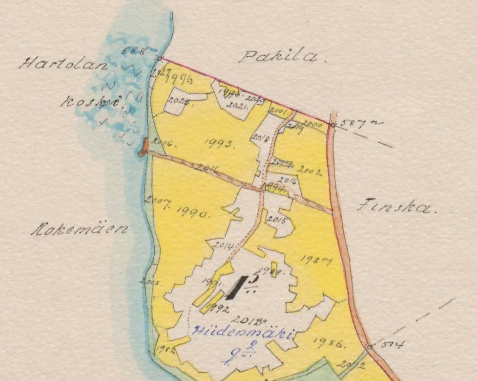 13 Kuva 10. Ote maanmittari K. A. Saarisen laatimasta Ryssän tilan tiluskartasta vuodelta 1912.