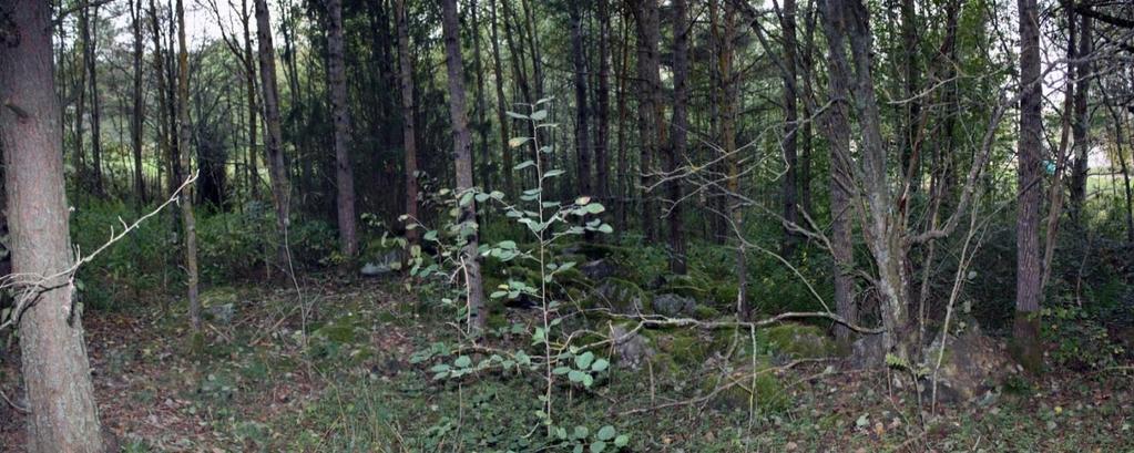 Maan- ja kivensekainen röykkiö on pyöreä, halkaisijaltaan noin 7 m ja 0,1-0,2 m korkea. Matalan röykkiön päällä kasvaa katajia. Röykkiön päälle on myös kasattu lohkokiviä, joista osassa on porajälkiä.