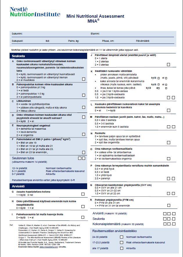 potilaan kokonaishoidon osa Ravitsemustilan arviointi vaativaa Oleellista tunnistaa vajaaravitut tai