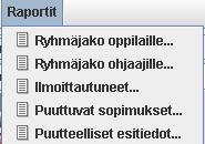 kuva 29: Raportit 3.7.8 Rajausehdot välilehti Rajaaminen perustuu hakuehtoihin ja hakukenttiin. Hakukentät on nähtävissä ja valittavissa Rajausehdot-välilehdeltä (kuva 16).