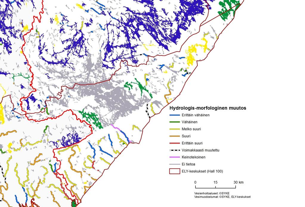 Hydrologis-morfologinen muutos ja voimakkaasti muutetuksi