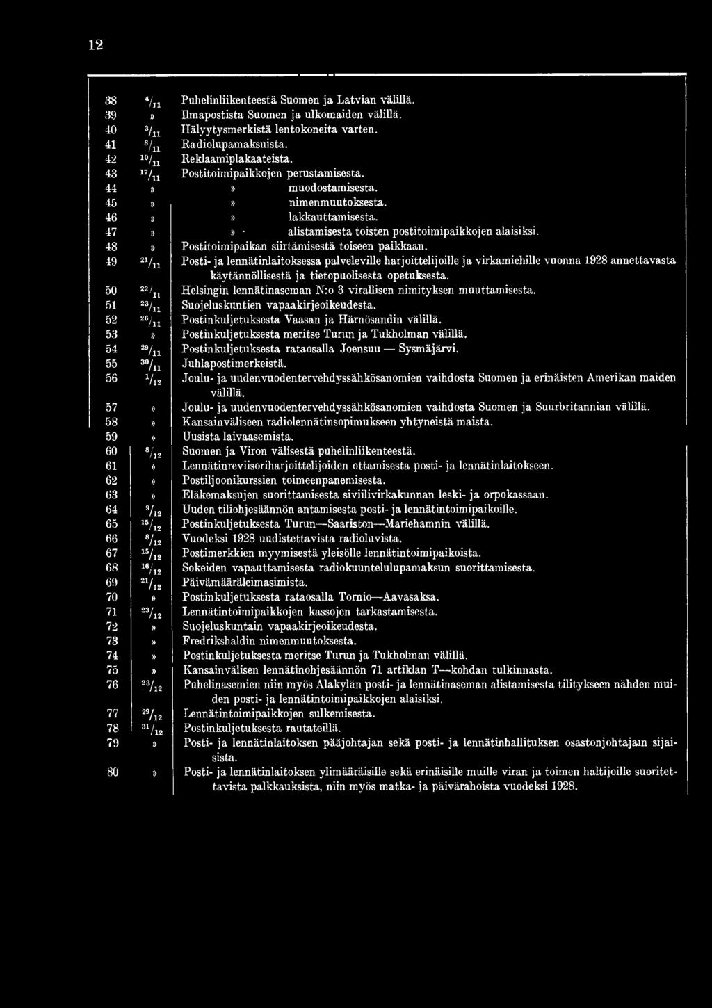 47»» alistamisesta toisten postitoimipaikkojen alaisiksi. 48» Postitoimipaikan siirtämisestä toiseen paikkaan.