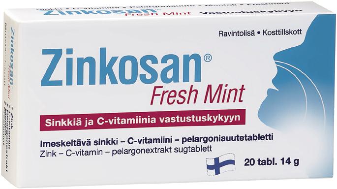 Vastustuskyvylle ZINKOSAN FRESH MINT Imeskelytabletti tukkoiseen oloon ja kurkun