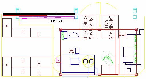 TAMPEREEN AMMATTIKORKEAKOULU TUTKINTOTYÖ 33(40) Vaihtoehto 2 Kuva 21 Layout- vaihtoehto 2 Hyviä puolia Läpivirtaushyllyt ovat vierekkäin, jolloin niiden täydentäminen ja tyhjentäminen on