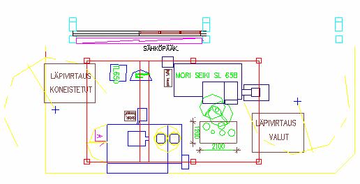 TAMPEREEN AMMATTIKORKEAKOULU TUTKINTOTYÖ 34(40) Vaihtoehto 3 Kuva 22 Layout- vaihtoehto 3 Hyviä puolia Materiaalien virtaus on melko suoraviivaista.