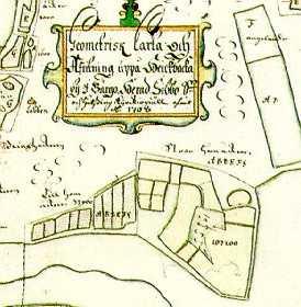 7 Kartta 1: Gubbackan eteläpuoli vuonna 1708. Brotherus 1708. Länsisalmen kylän vanhat tonttimaat on merkitty ensimmäisen kerran Samuel Brotheruksen vuonna 1708 piirtämälle kartalle.